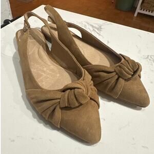 J. Jill Women's Nicolette Slingback Tan Suede Bow Flats, NWOT, Size 7.5